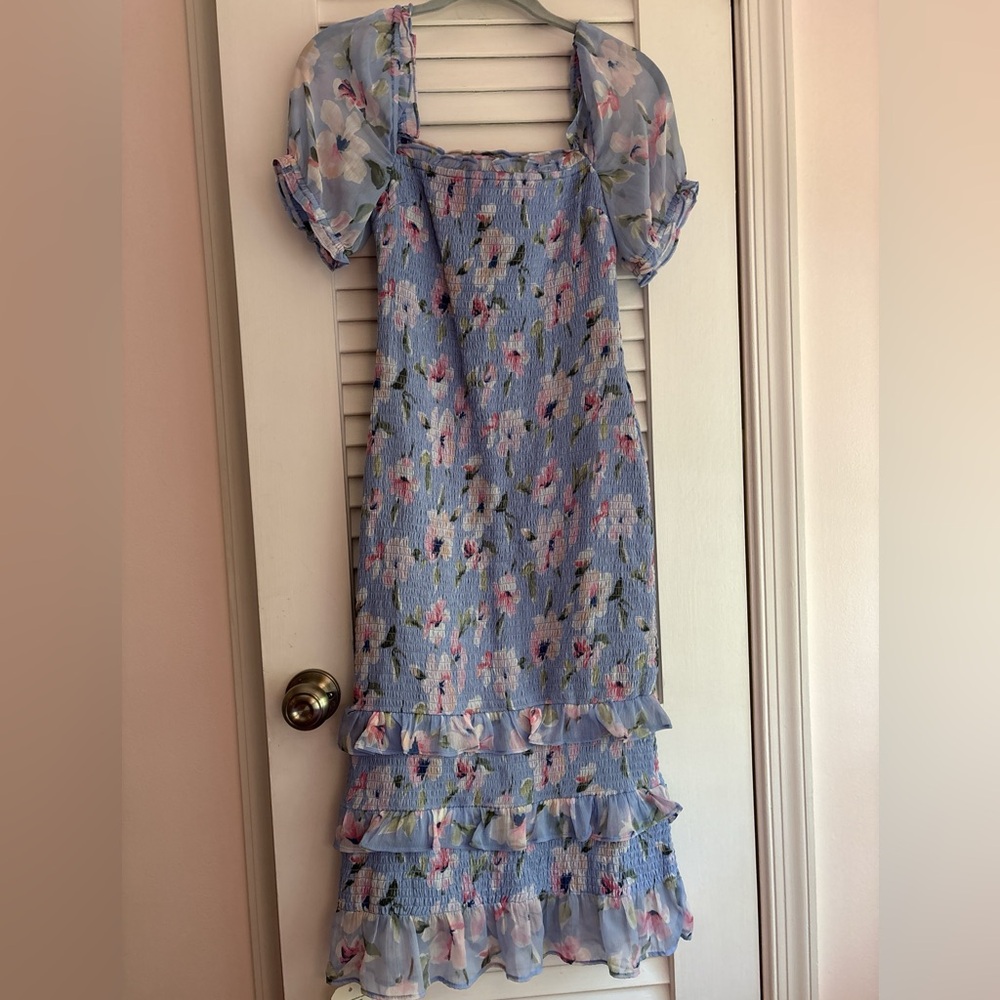 Abercrombie & Fitch Blue Ruffled Tiered Dress